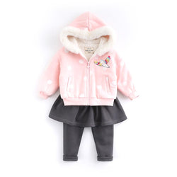 Two-Piece Skirt Leggings and Fleece-Lined Hooded Jacket