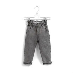 Ruffle High-waisted Gray Wash Denim Pants