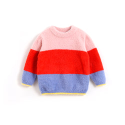 Color-block Faux-fur Pullover Sweater